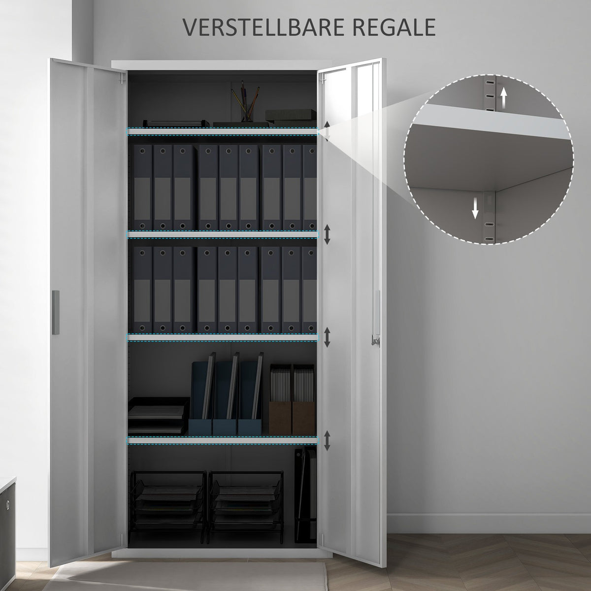 Filing Cabinet, Office Cabinet with 2 Doors, 5 Tier Multi-Purpose Cabinet with Adjustable Shelf, Steel Storage Cabinet for Study, Living Room, White