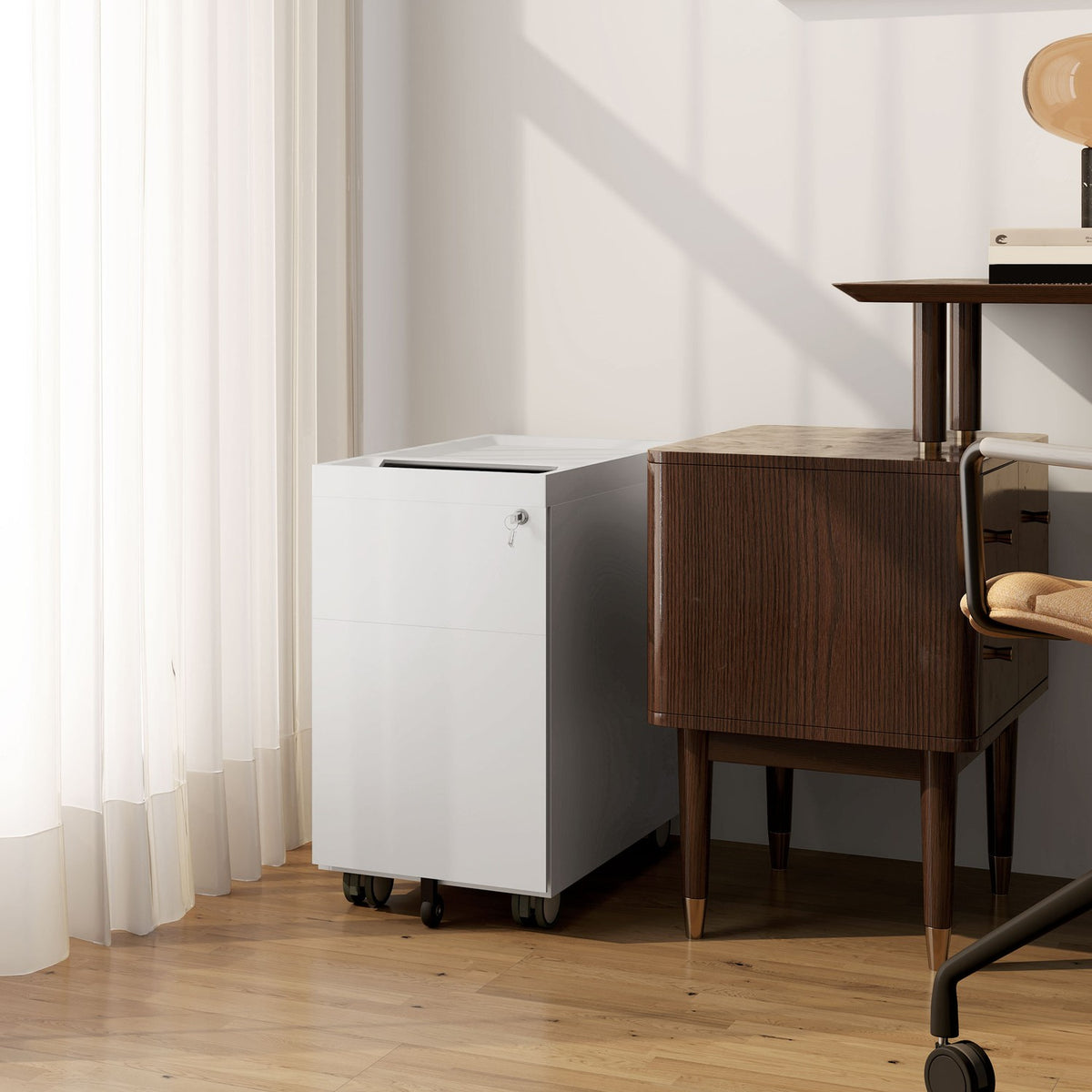 Filing cabinet with double lock, hanging file, powder-coated steel, 30x50x53.5 cm, white