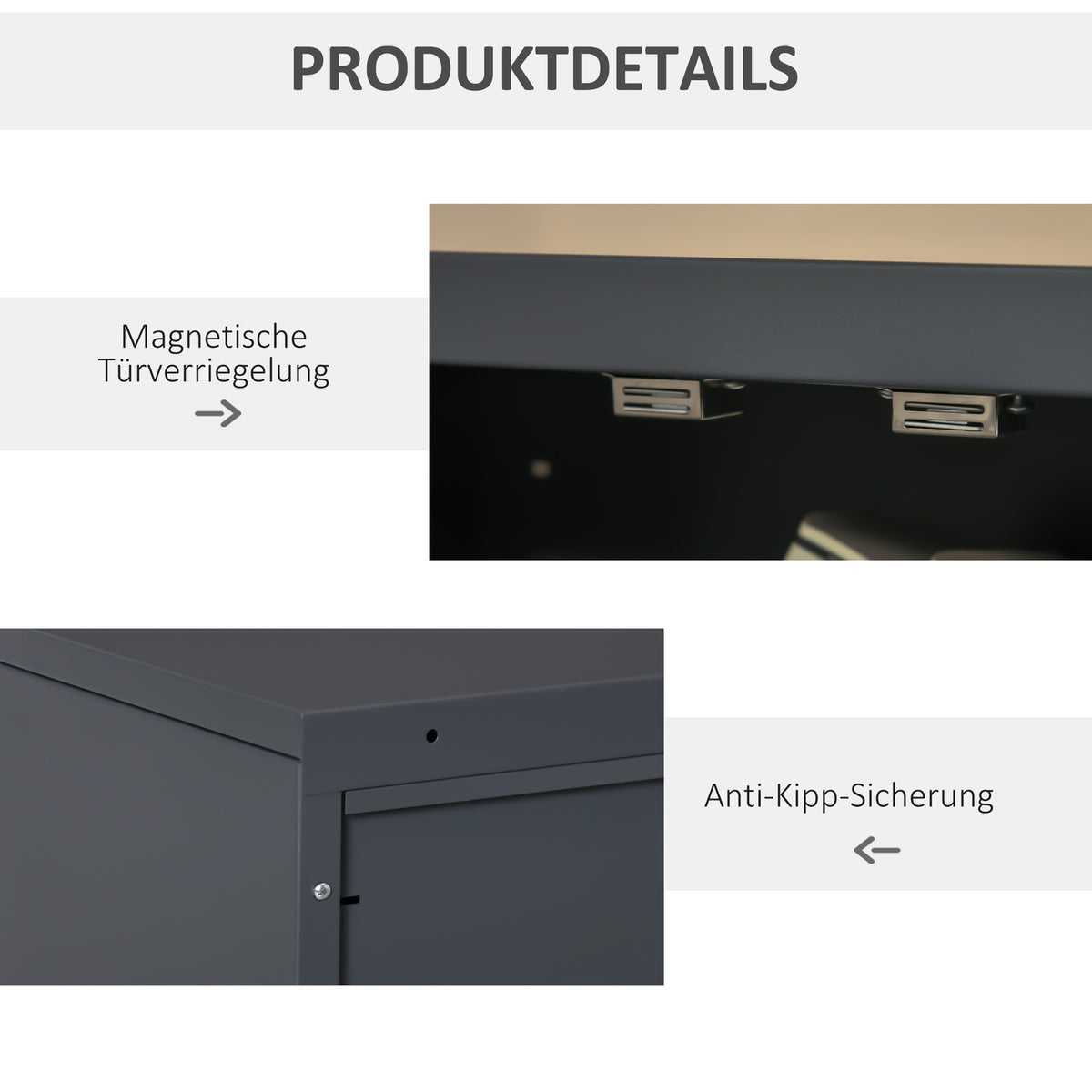 Filing cabinet with louvre doors, storage cabinet, metal cabinet with 2 adjustable shelves, 75 x 33 x 110 cm, grey