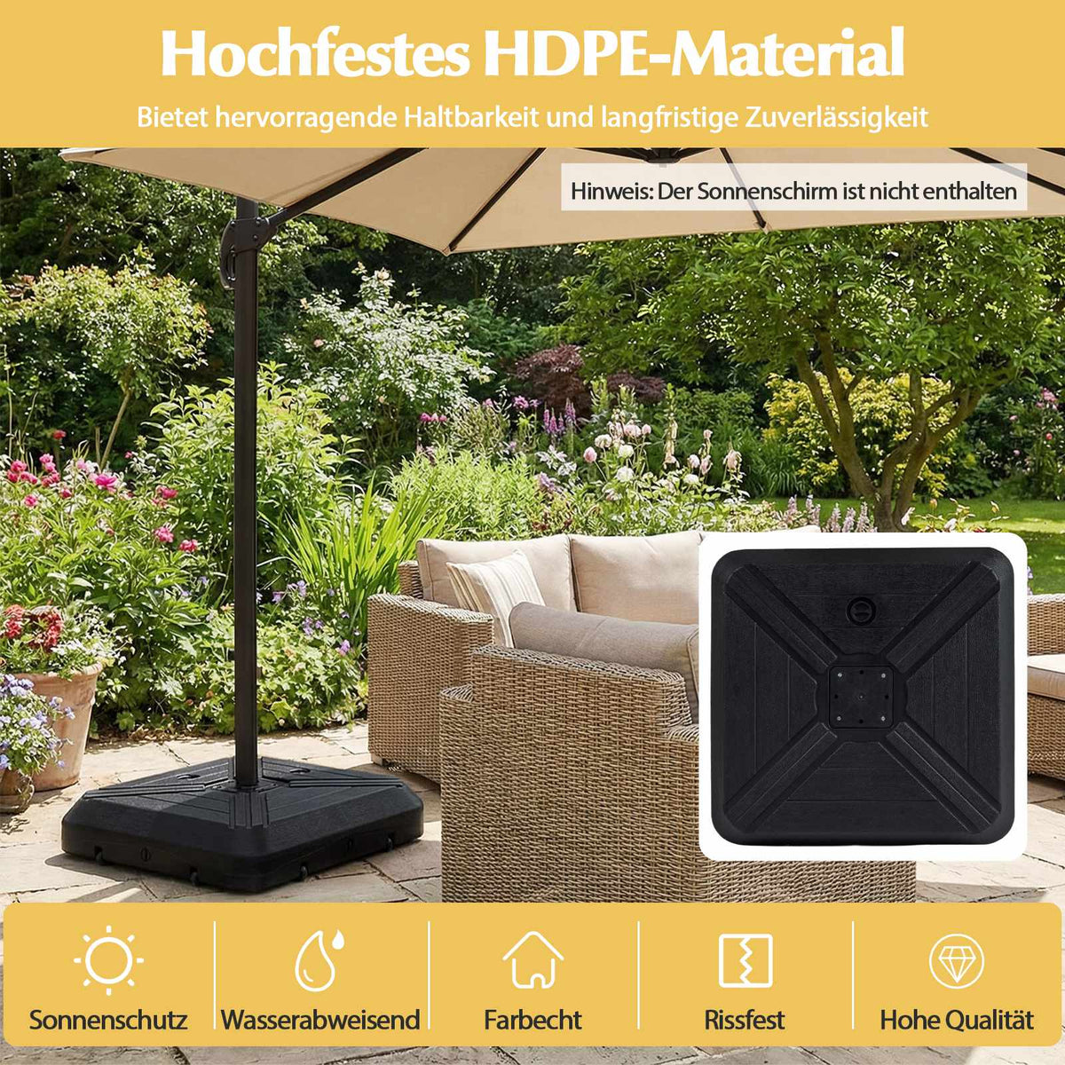 Fillable Heavy-Duty Umbrella Base with Wheels, 81cm Square
