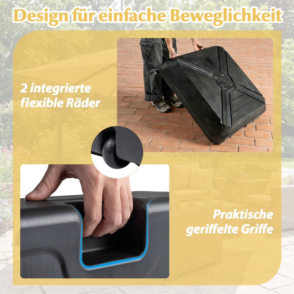 Fillable Heavy-Duty Umbrella Base with Wheels, 81cm Square