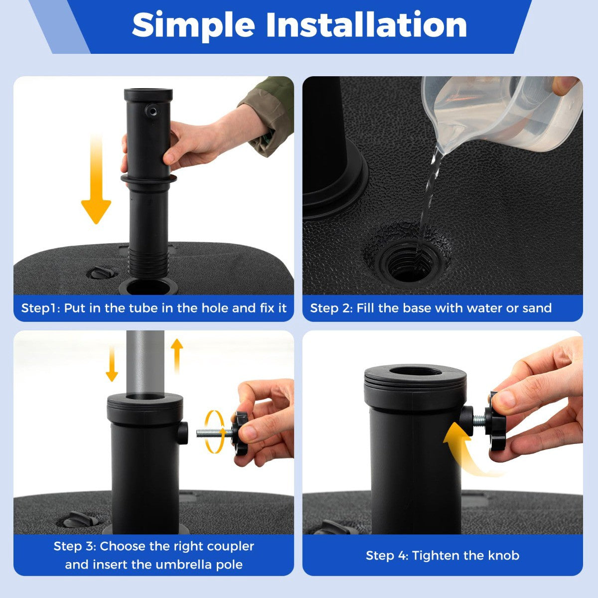 Fillable Umbrella Base 22L/25kg for 33-48mm Poles