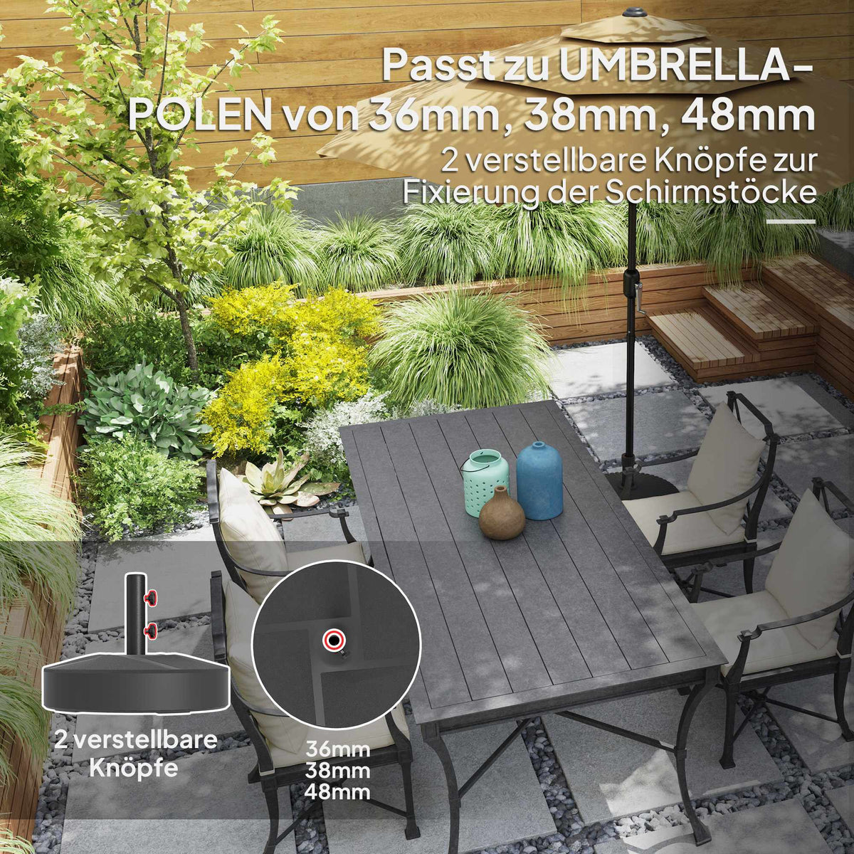 Fillable Umbrella Base, 30kg, Black, HDPE, 36/38/48mm