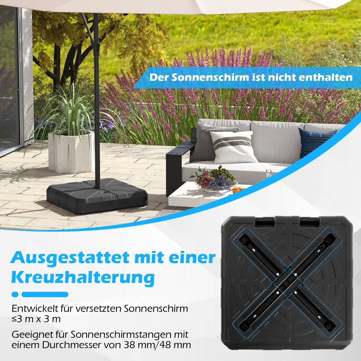 Fillable Umbrella Base, 45L/60kg, HDPE, Fits 38-48mm Poles