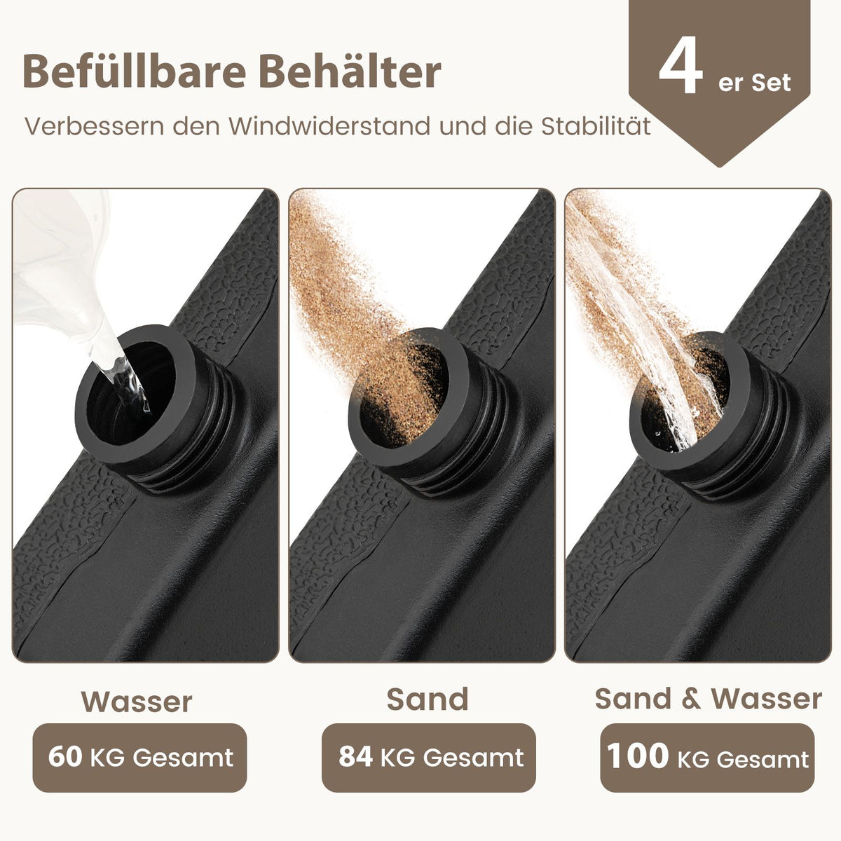 Fillable Umbrella Base, 60L/84kg, Black, HDPE, 4 Plates