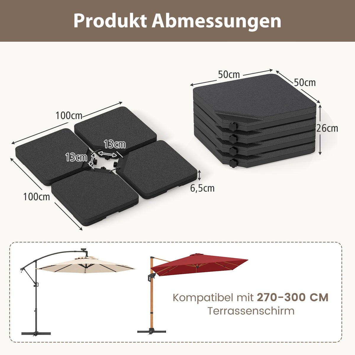 Fillable Umbrella Base, 60L/84kg, Black, HDPE, 4 Plates