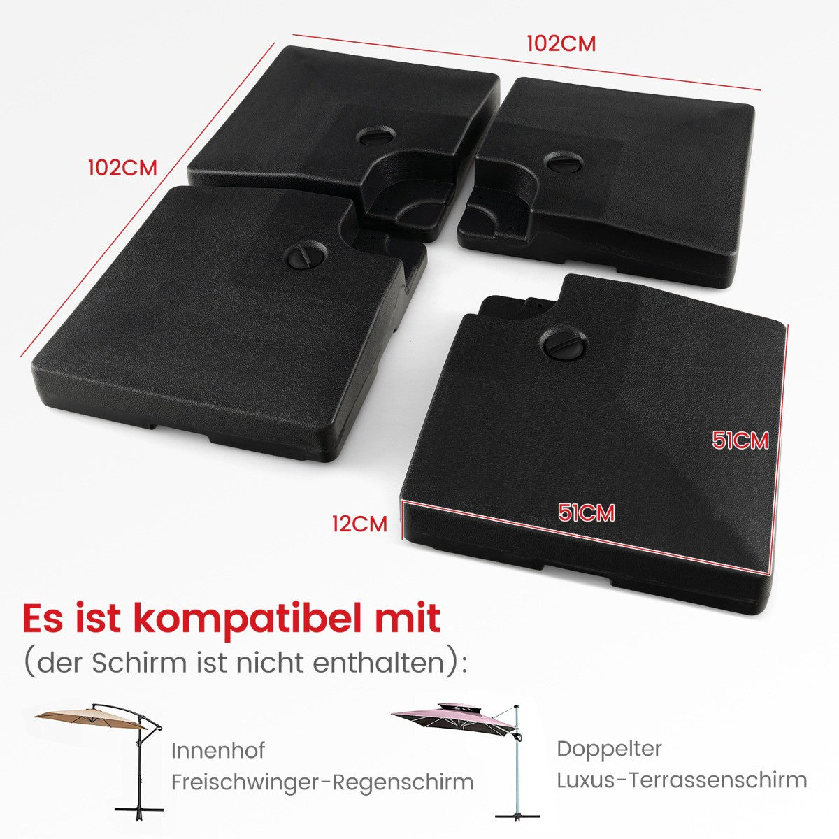 Fillable Umbrella Base, 80L Water or 108kg Sand Capacity