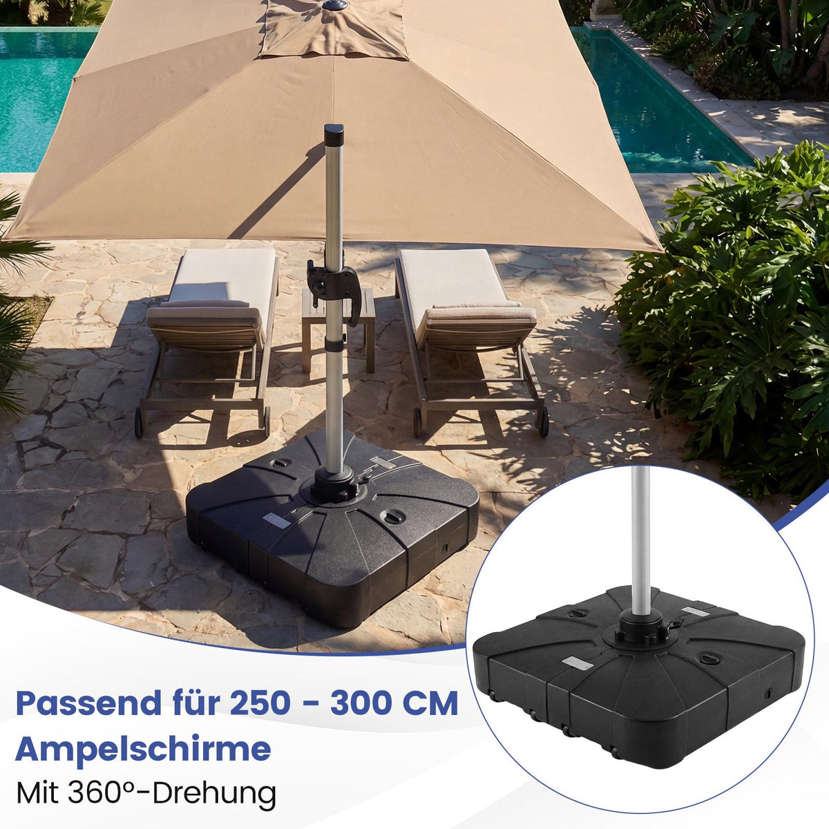 Fillable Umbrella Base with Wheels, 170kg Capacity, HDPE, Black