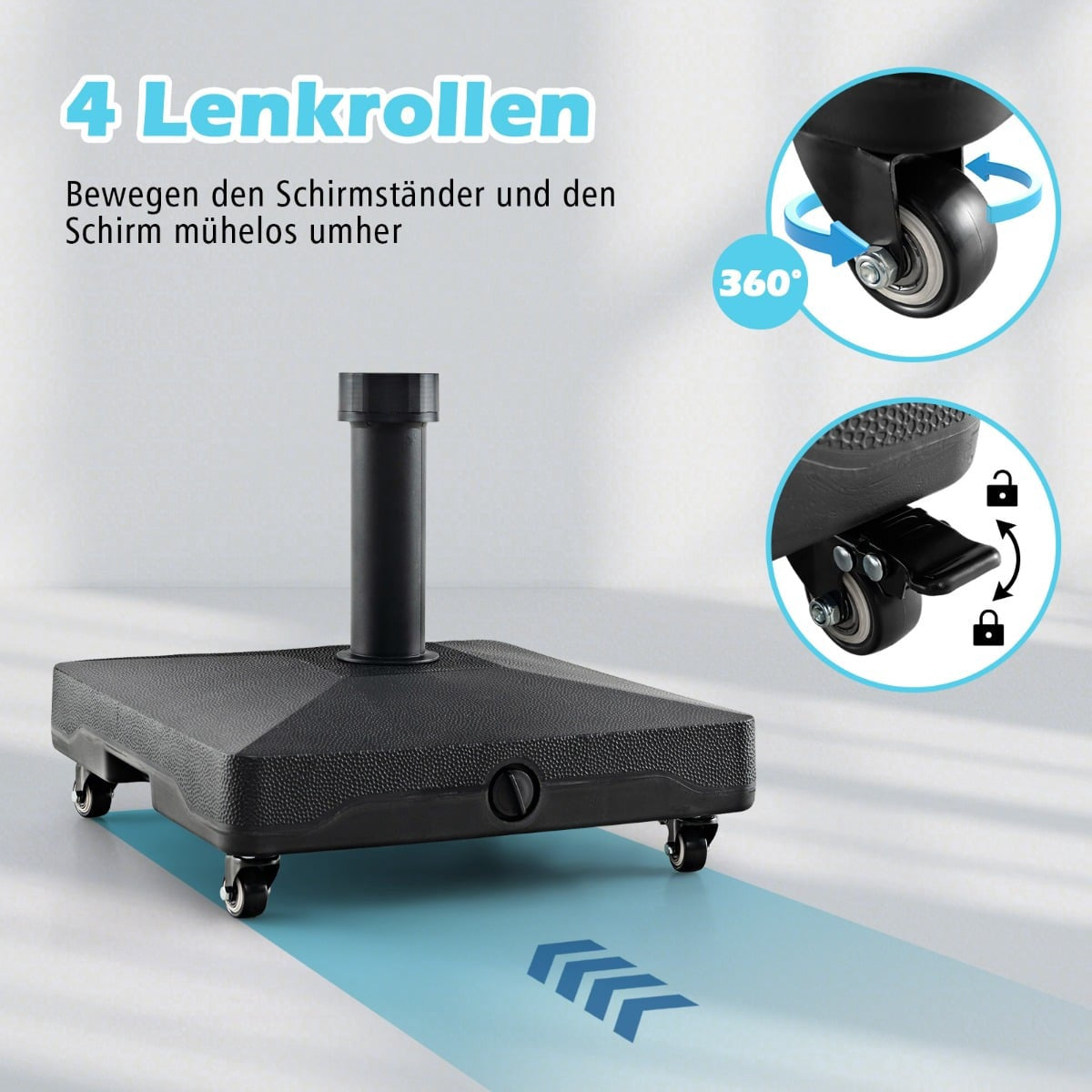 Fillable Umbrella Base with Wheels, 45x44x40 cm, Black