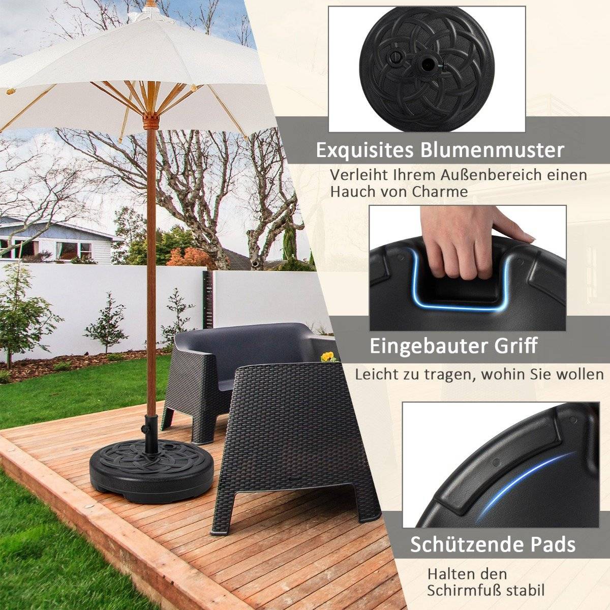 Fillable round umbrella stand with 56 cm diameter for a maximum of 46 kg black
