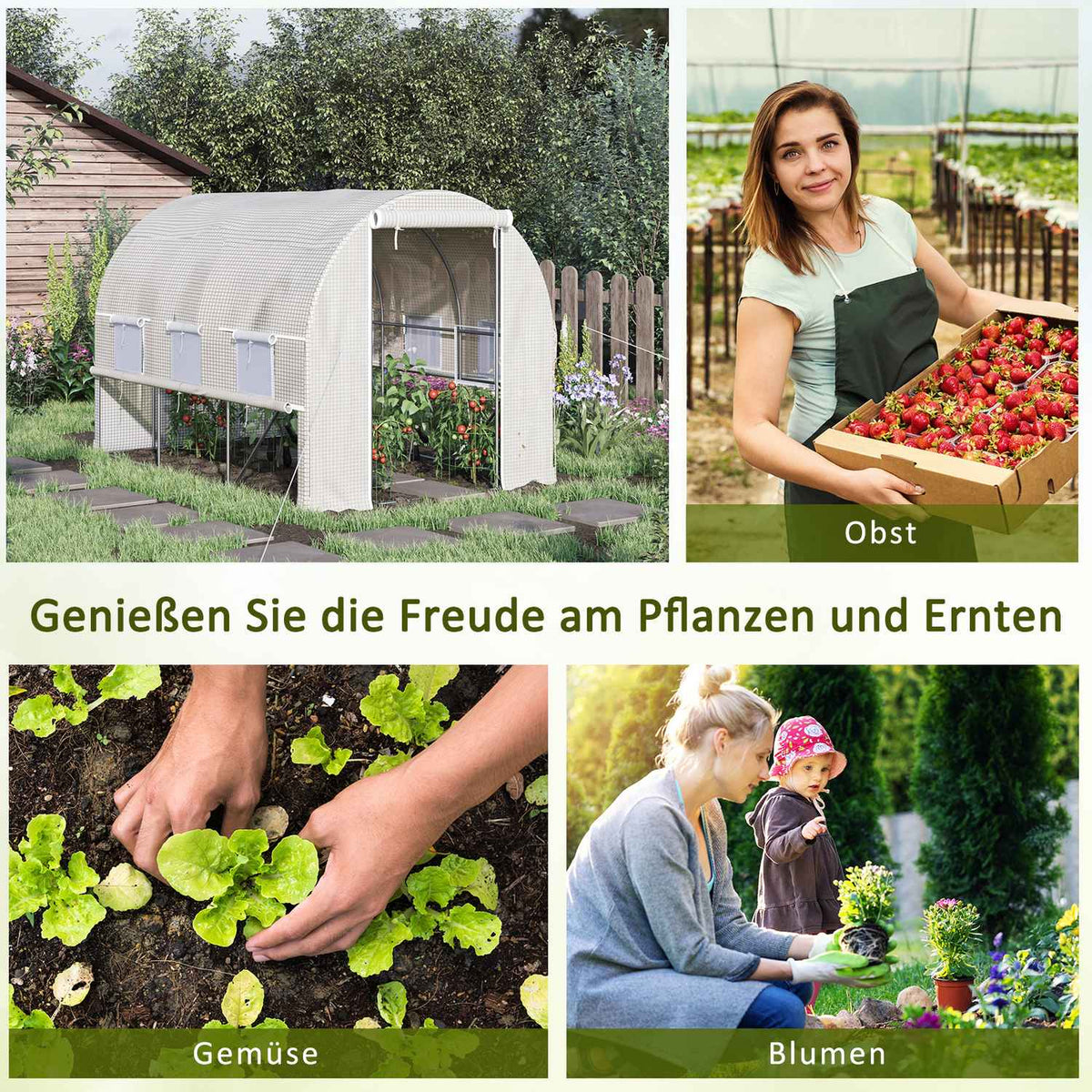 Film Greenhouse 2.95X2X2M, Tunnel, Roll-Up Windows, Uv Protection, Windproof, Steel, White