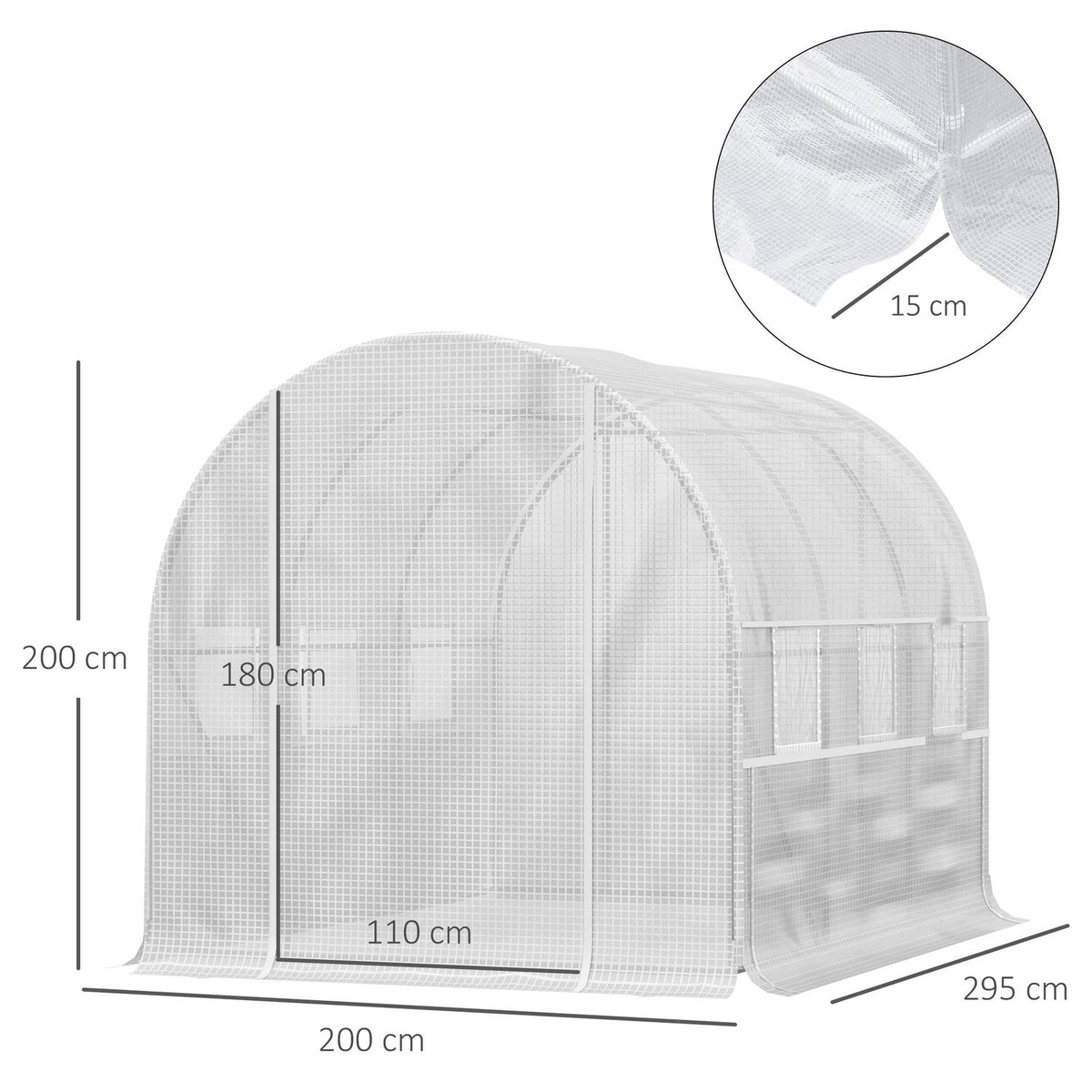Film Greenhouse 2.95X2X2M, Tunnel, Roll-Up Windows, Uv Protection, Windproof, Steel, White
