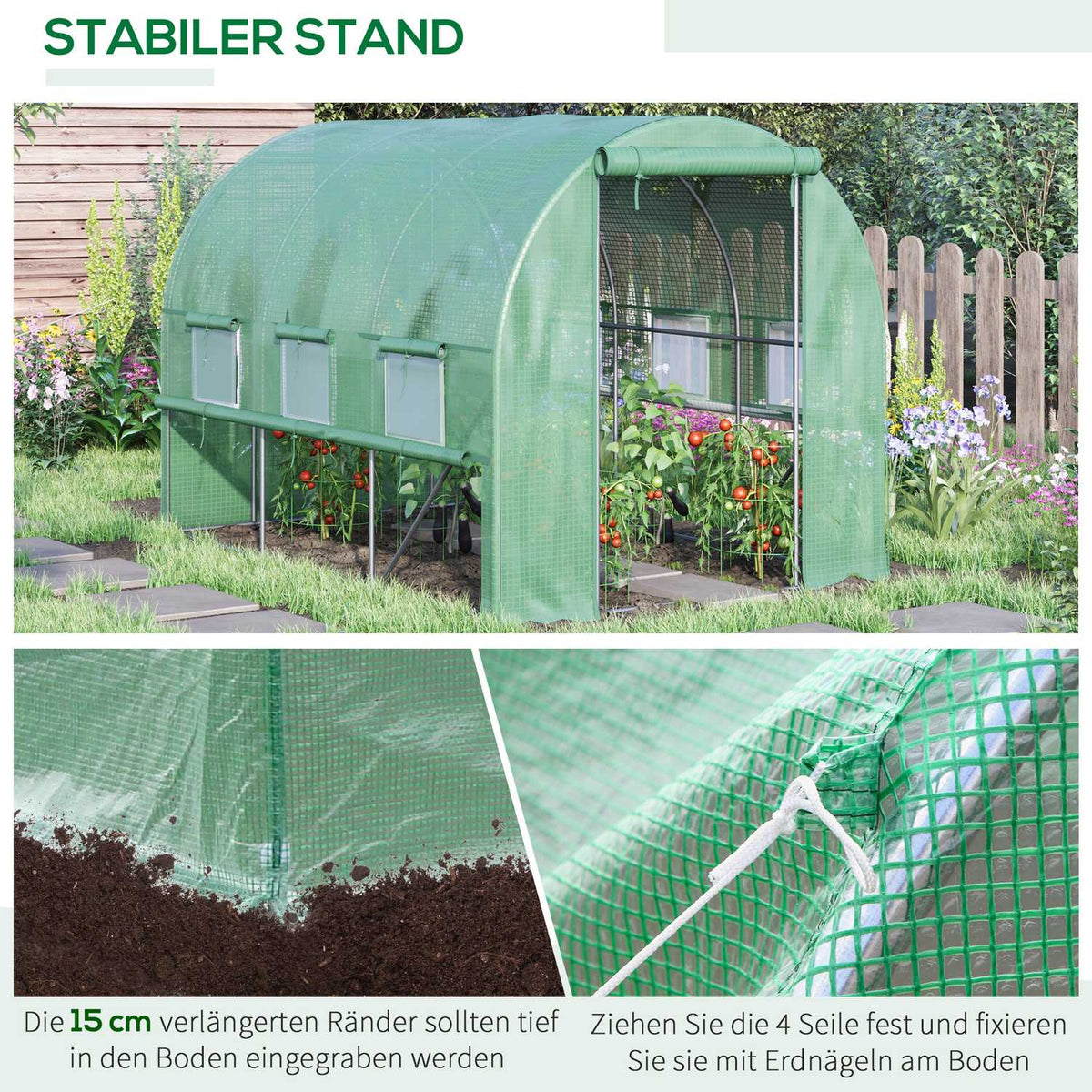 Film Greenhouse 2.95X2X2M, Tunnel, Walk-In, 6 Windows, Uv Protection, Green