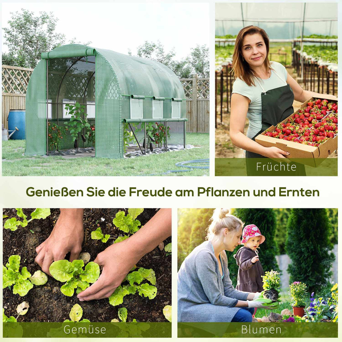 Film Greenhouse 2.95X2X2M, Tunnel, Walk-In, 6 Windows, Uv Protection, Green