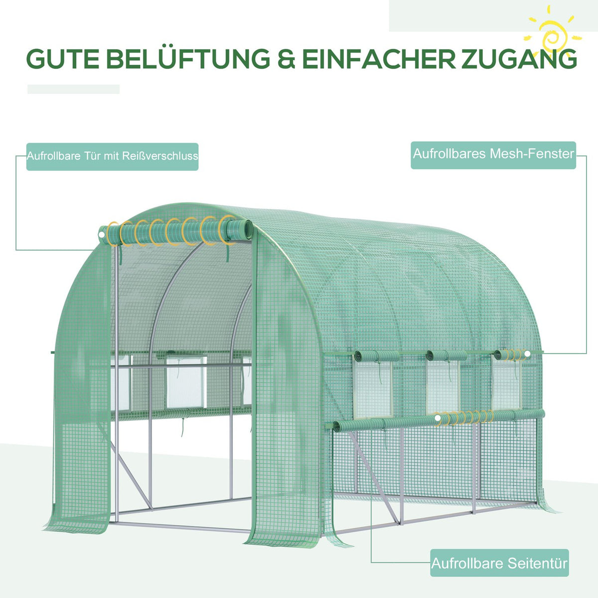 Film Greenhouse 2.95X2X2M, Tunnel, Walk-In, 6 Windows, Uv Protection, Green