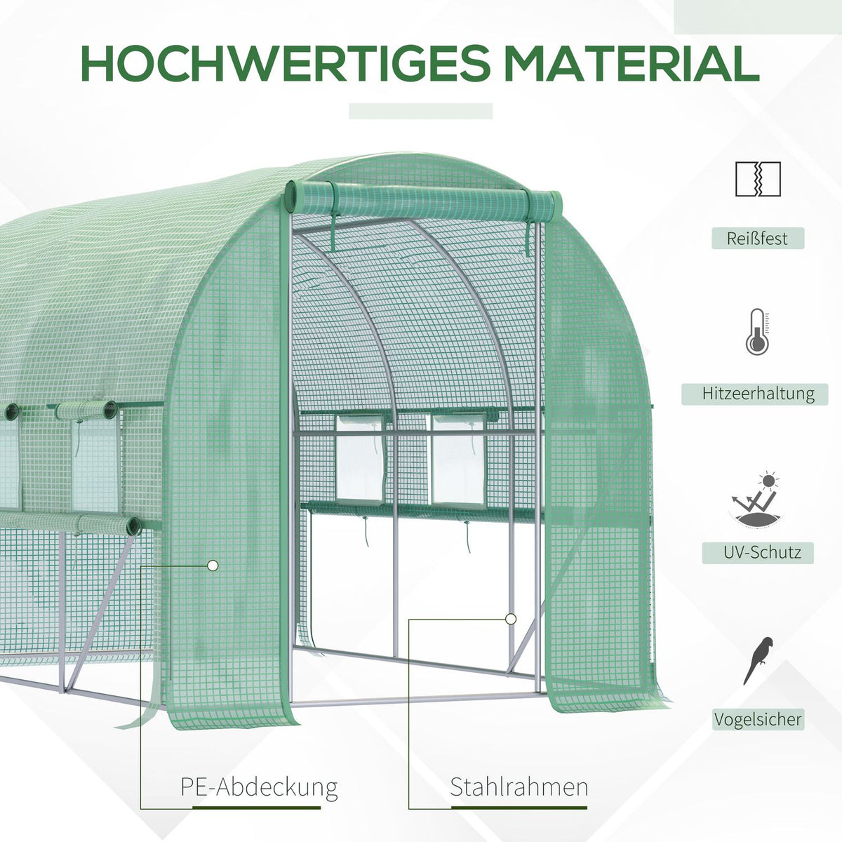 Film Greenhouse 2.95X2X2M, Tunnel, Walk-In, 6 Windows, Uv Protection, Green