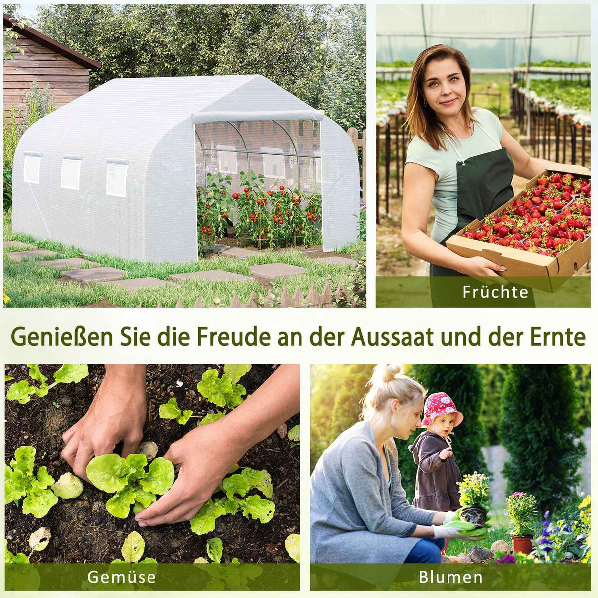 Film Greenhouse 4.45X2.99X2.05M Uv Protection Tomato House, Mesh Window, Windproof, Metal, White
