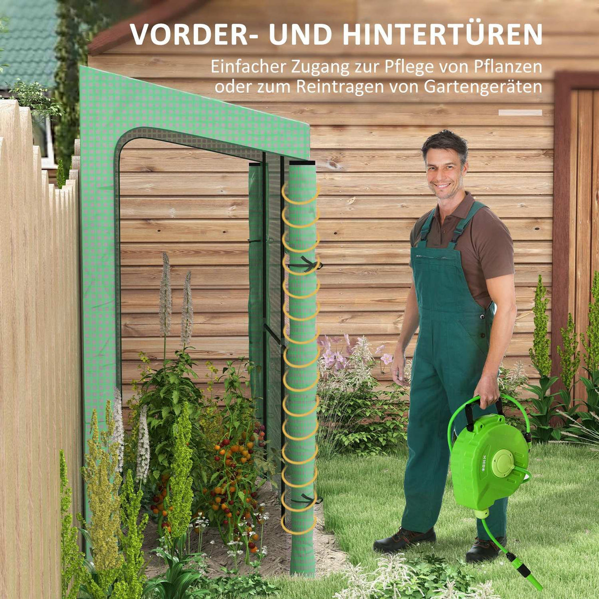 Film Greenhouse, Greenhouse, Greenhouse with Two Doors, Windproof Tomato House with Side Window, UV Protection for Garden, PE, Green