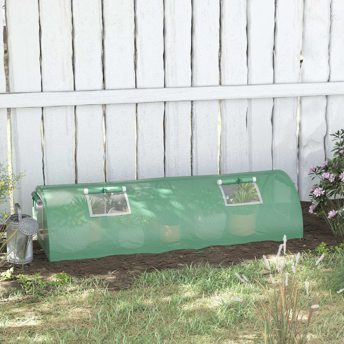 Film Greenhouse Mini Tunnel Greenhouse With Mesh Window, Uv-Resistant, Pe Film, Green, 200X80X45Cm