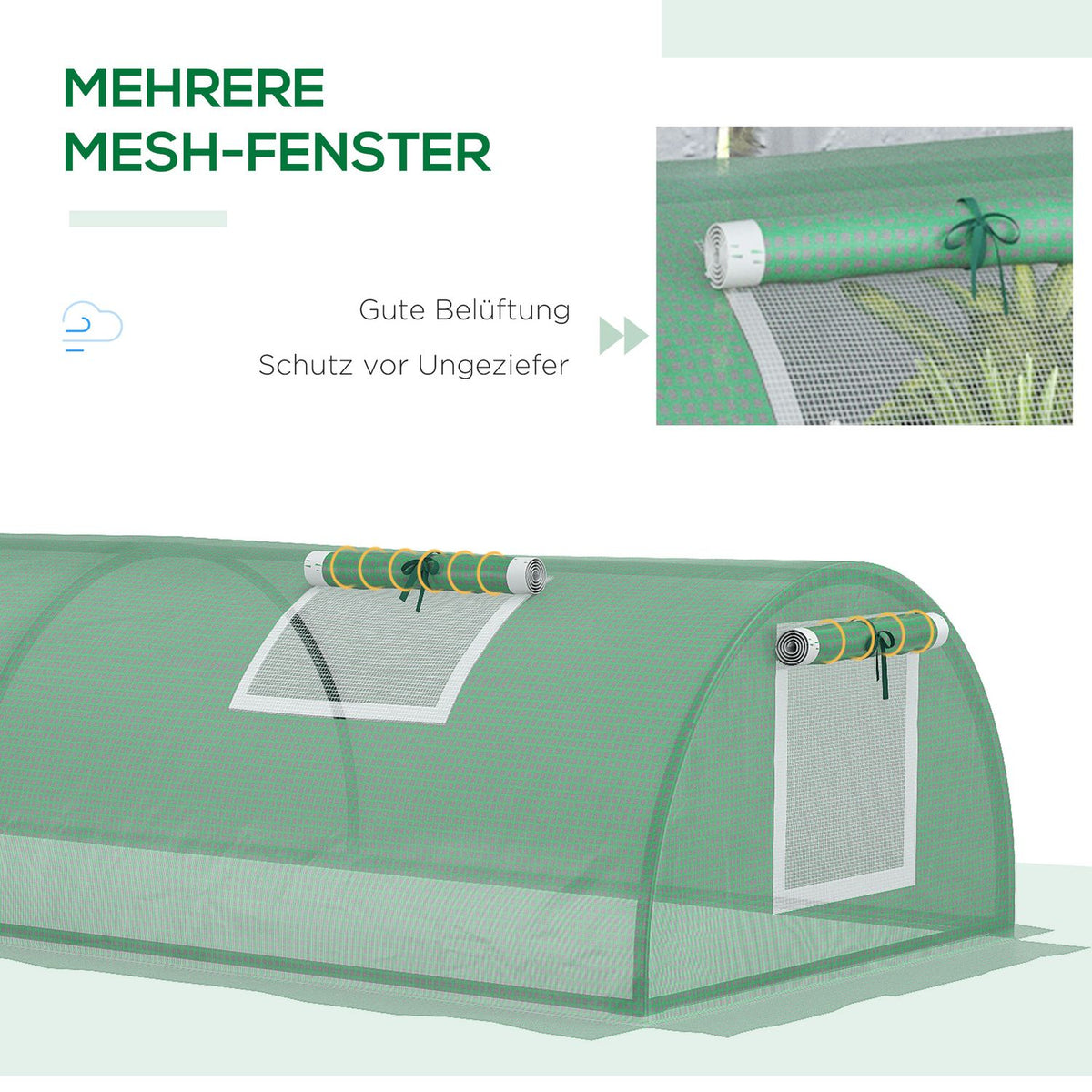 Film Greenhouse Mini Tunnel Greenhouse With Mesh Window, Uv-Resistant, Pe Film, Green, 200X80X45Cm