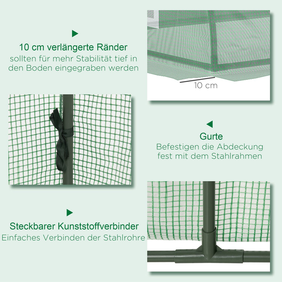 Film Greenhouse Mini Tunnel Greenhouse With Mesh Window, Uv-Resistant, Pe Film, Green, 200X80X45Cm
