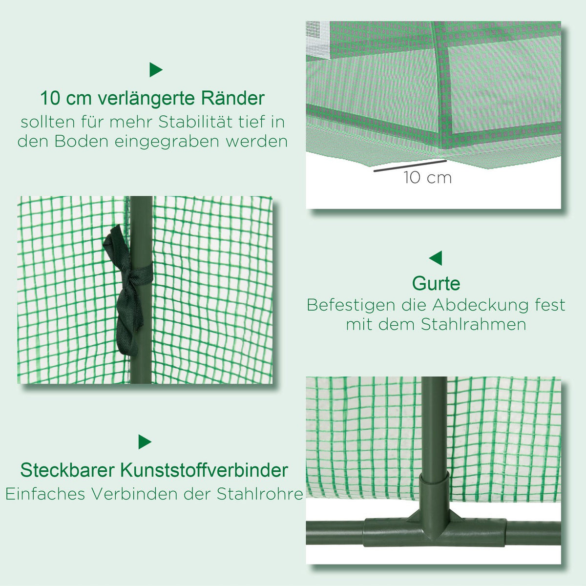 Film Greenhouse Mini Tunnel Greenhouse With Mesh Window, Uv-Resistant, Pe Film, Green, 300X80X45Cm