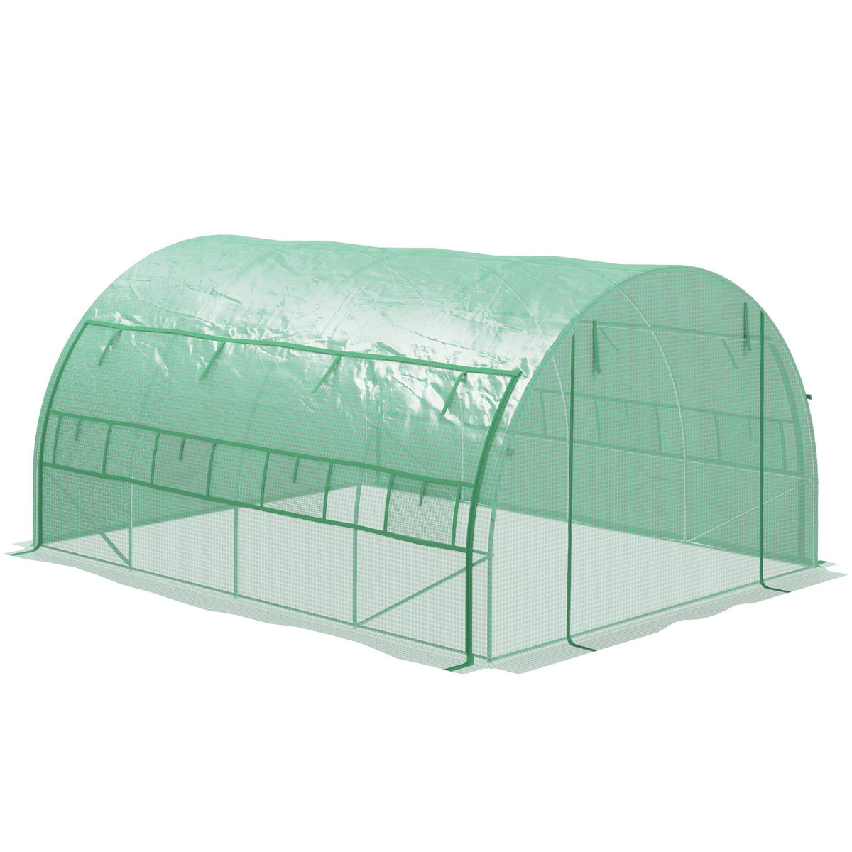 Film Greenhouse Polytunnel 3.97X3X2M Walk-In, Uv Protection, Roll-Up Covers, Steel, Green