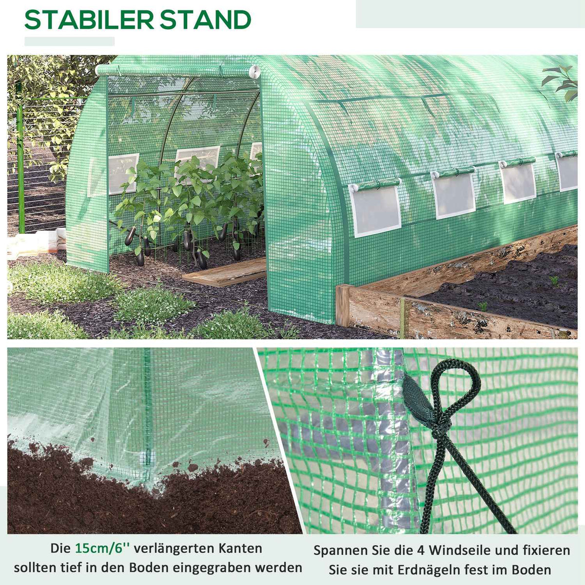 Film Greenhouse Polytunnel 3.97X3X2M Walk-In, Uv Protection, Roll-Up Covers, Steel, Green