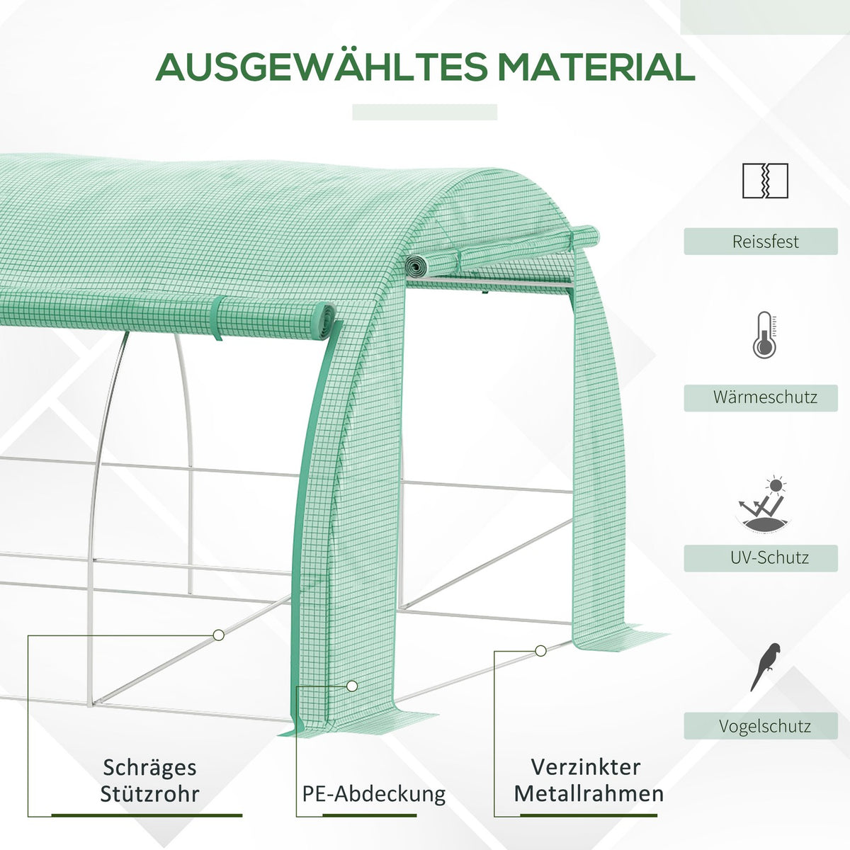 Film Greenhouse Polytunnel 3.97X3X2M Walk-In, Uv Protection, Roll-Up Covers, Steel, Green