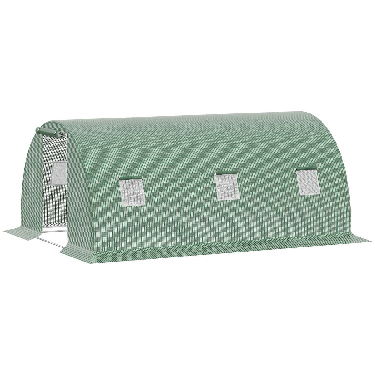 Film Greenhouse Polytunnel 4.5X3M Walk-In, 6 Windows, Frost Protection, Steel Tube, Dark Green