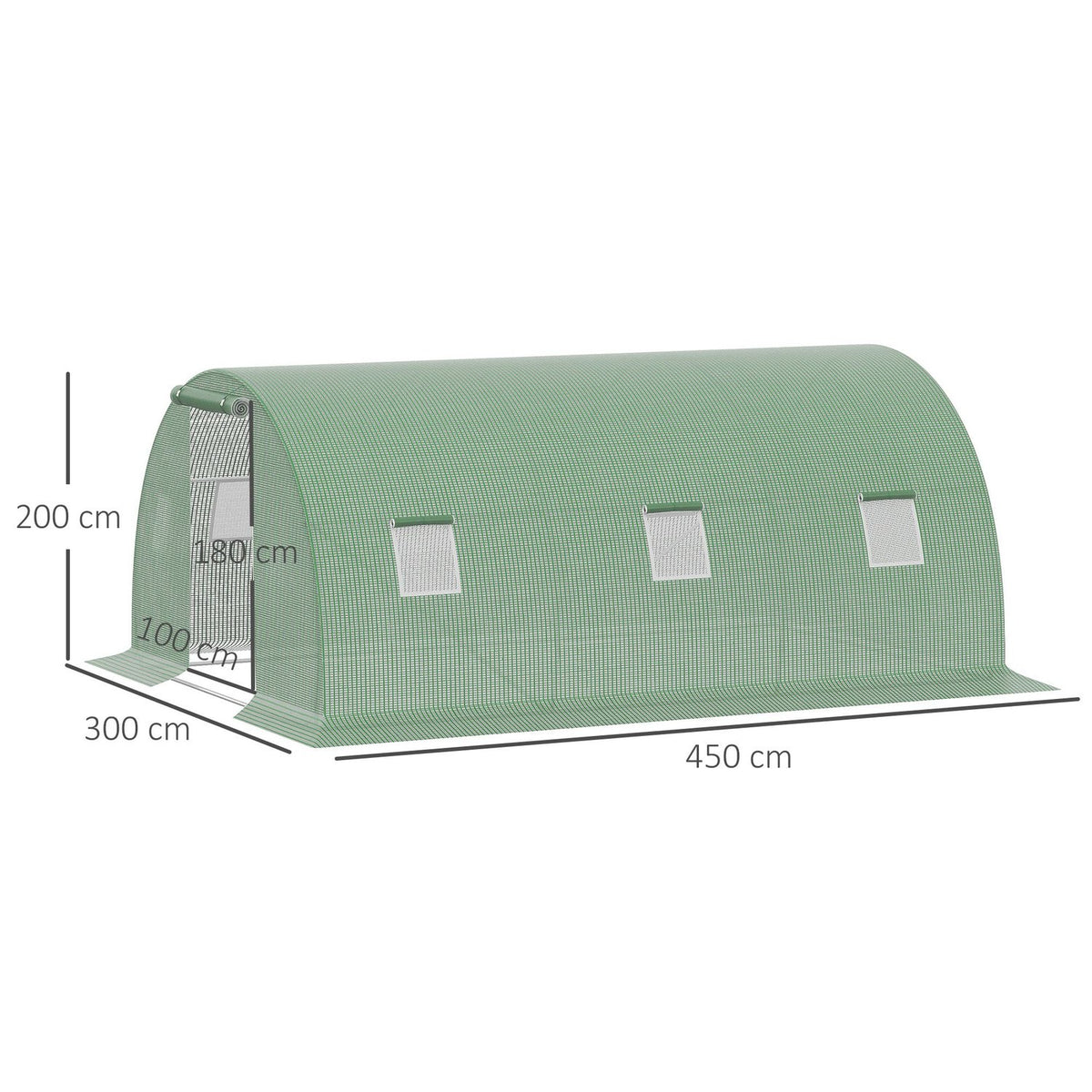 Film Greenhouse Polytunnel 4.5X3M Walk-In, 6 Windows, Frost Protection, Steel Tube, Dark Green