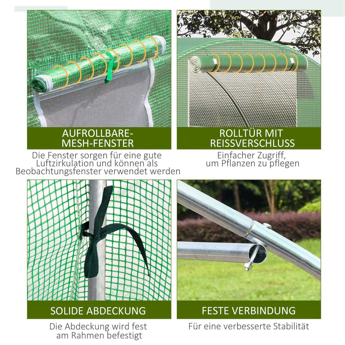 Film Greenhouse Polytunnel 4.5X3M Walk-In, 6 Windows, Frost Protection, Steel Tube, Dark Green
