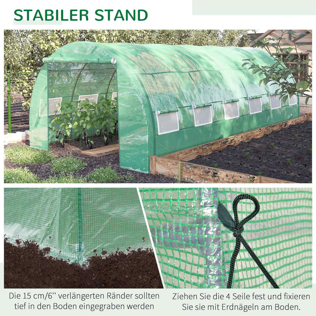 Film Greenhouse Polytunnel 6X3X2M Walkable, Uv Protection, Roll-Up Covers, Steel Tube, Green