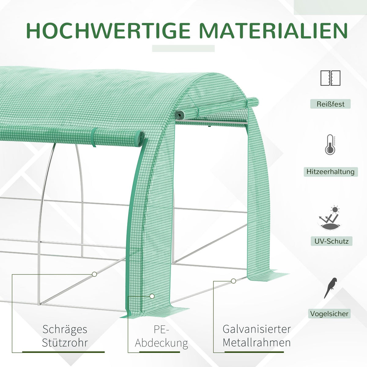 Film Greenhouse Polytunnel 6X3X2M Walkable, Uv Protection, Roll-Up Covers, Steel Tube, Green