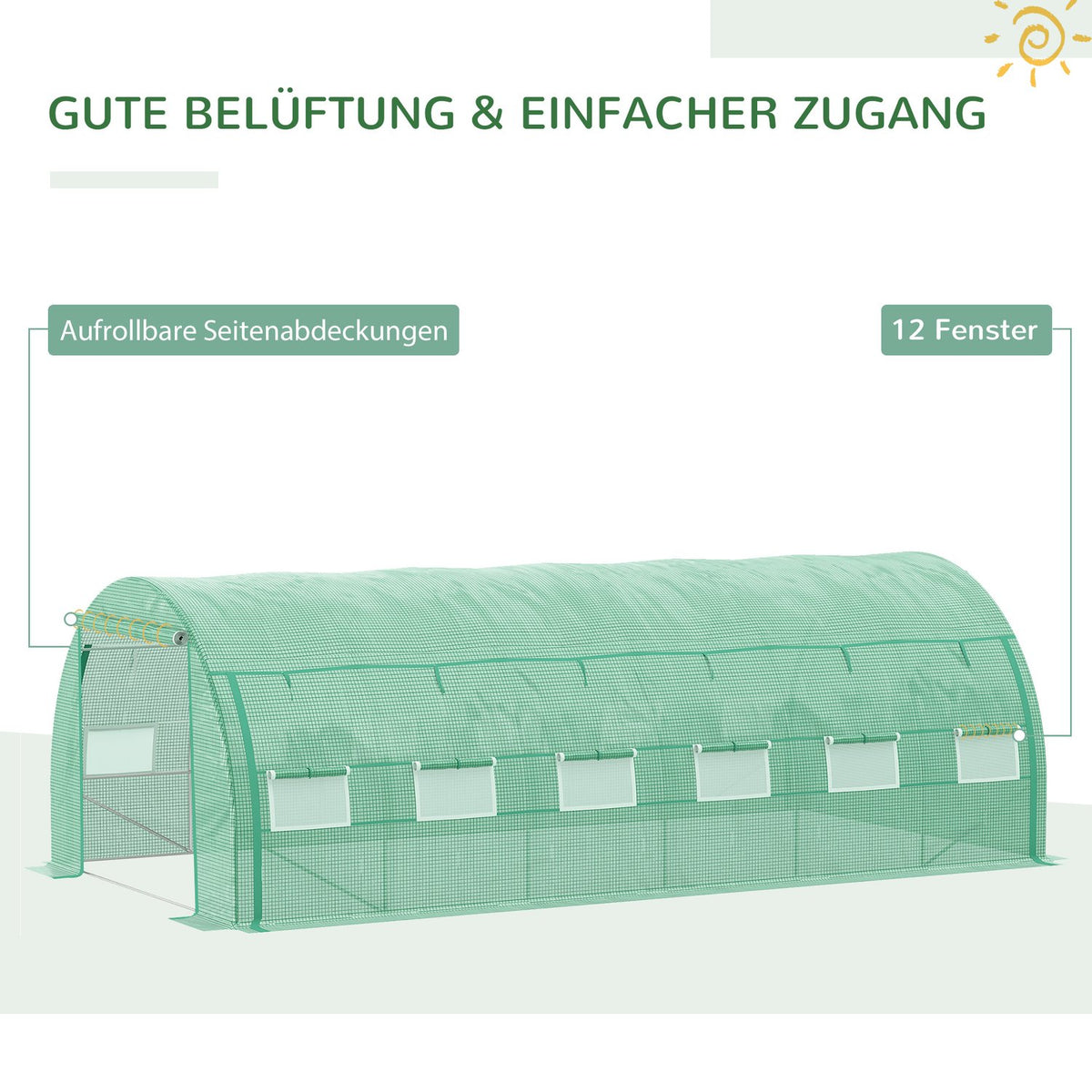 Film Greenhouse Polytunnel 6X3X2M Walkable, Uv Protection, Roll-Up Covers, Steel Tube, Green