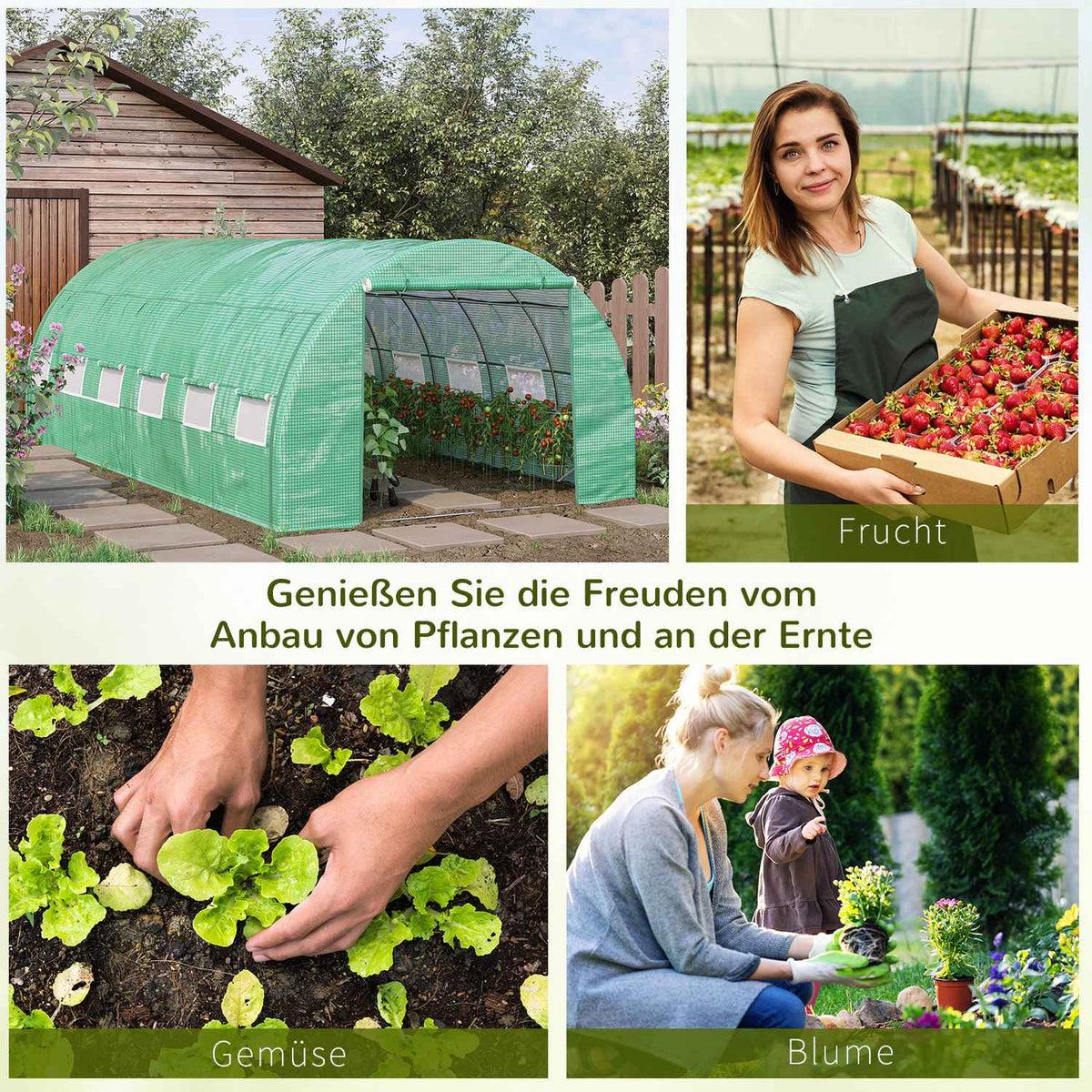 Film Greenhouse Polytunnel 6X3X2M Walkable, Uv Protection, Roll-Up Covers, Steel Tube, Green