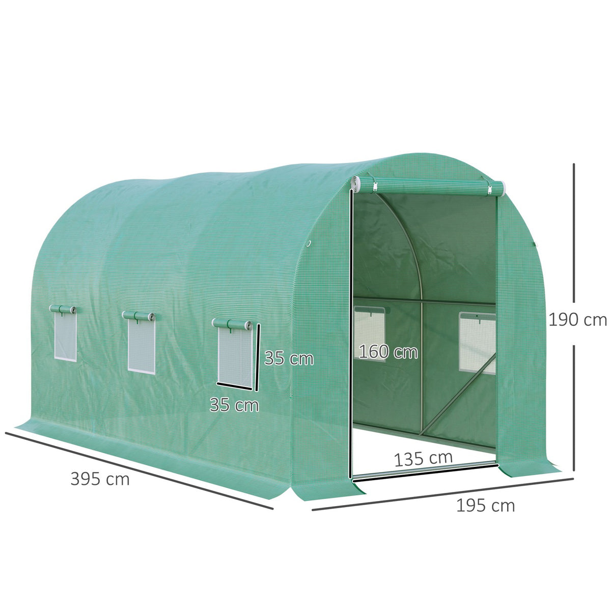 Film Greenhouse Tomato Greenhouse Round Arch Greenhouse 6 Mesh Windows Film Tunnel Cold Frame Green 395X195X190Cm