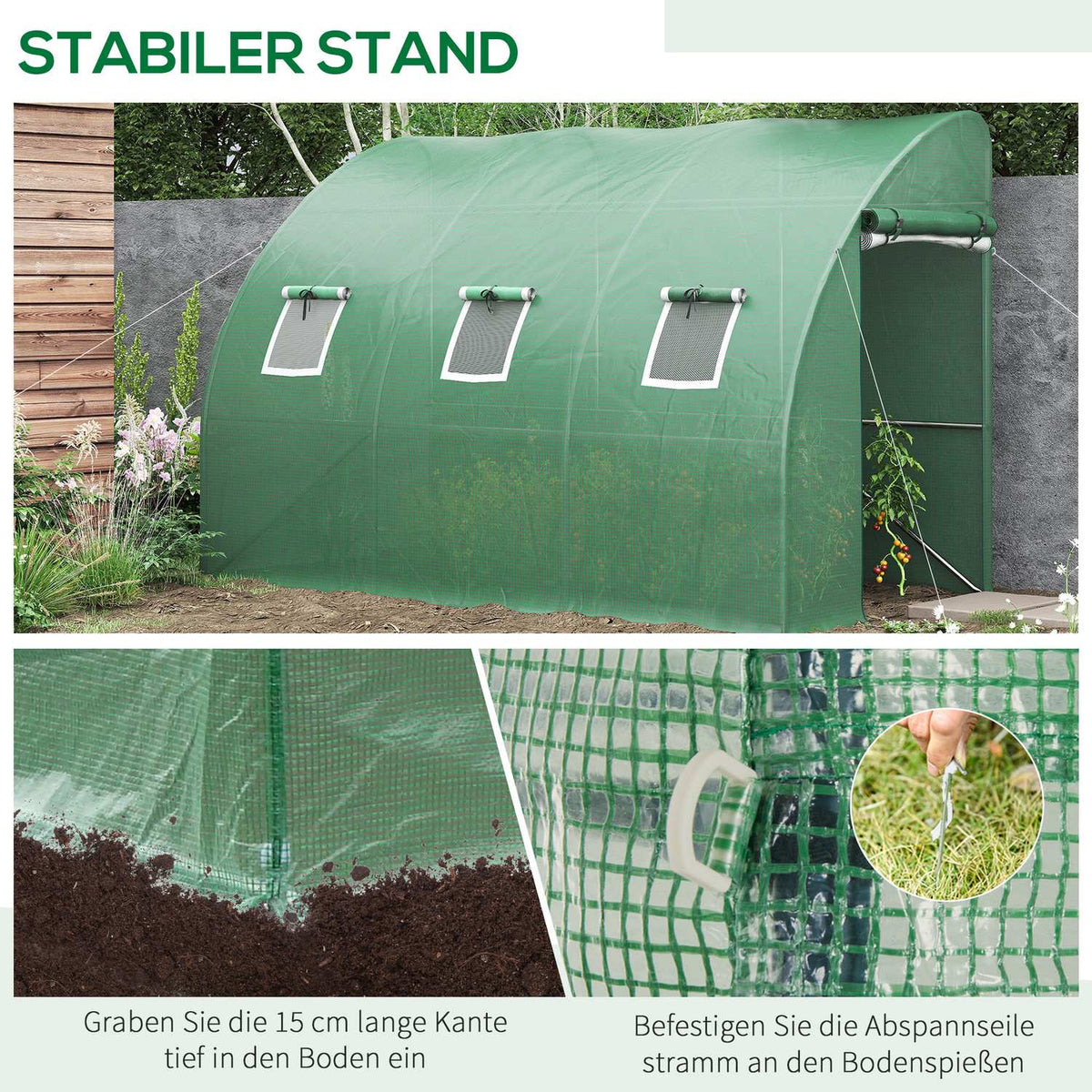 Film Greenhouse Tomato Greenhouse With Mesh Window, Greenhouse With Roll-Up Doors, Propagation House With Uv Protection, Green, 300 X 150 X 197 Cm