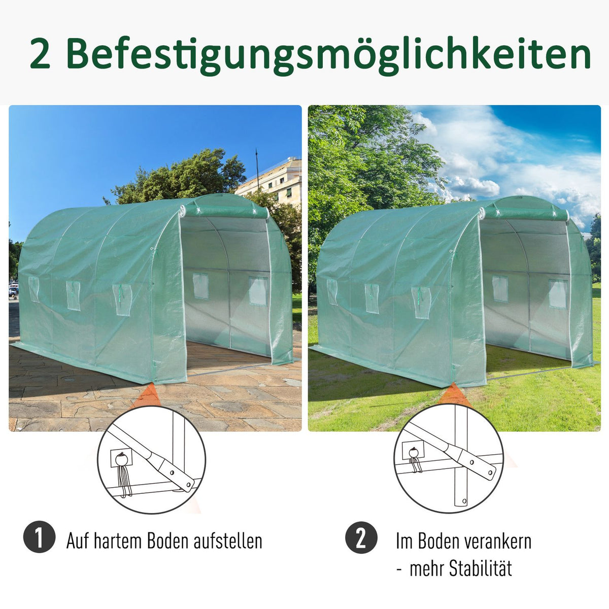Film Greenhouse Tomato Greenhouse With Window, Polytunnel, Green, 500X200X210Cm