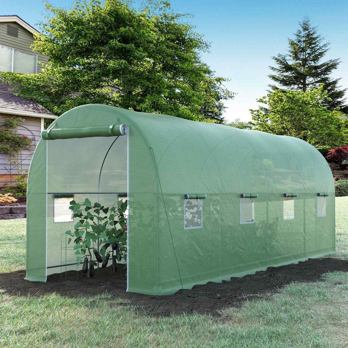 Film Greenhouse Tomato Greenhouse With Window, Polytunnel, Green, 500X200X210Cm