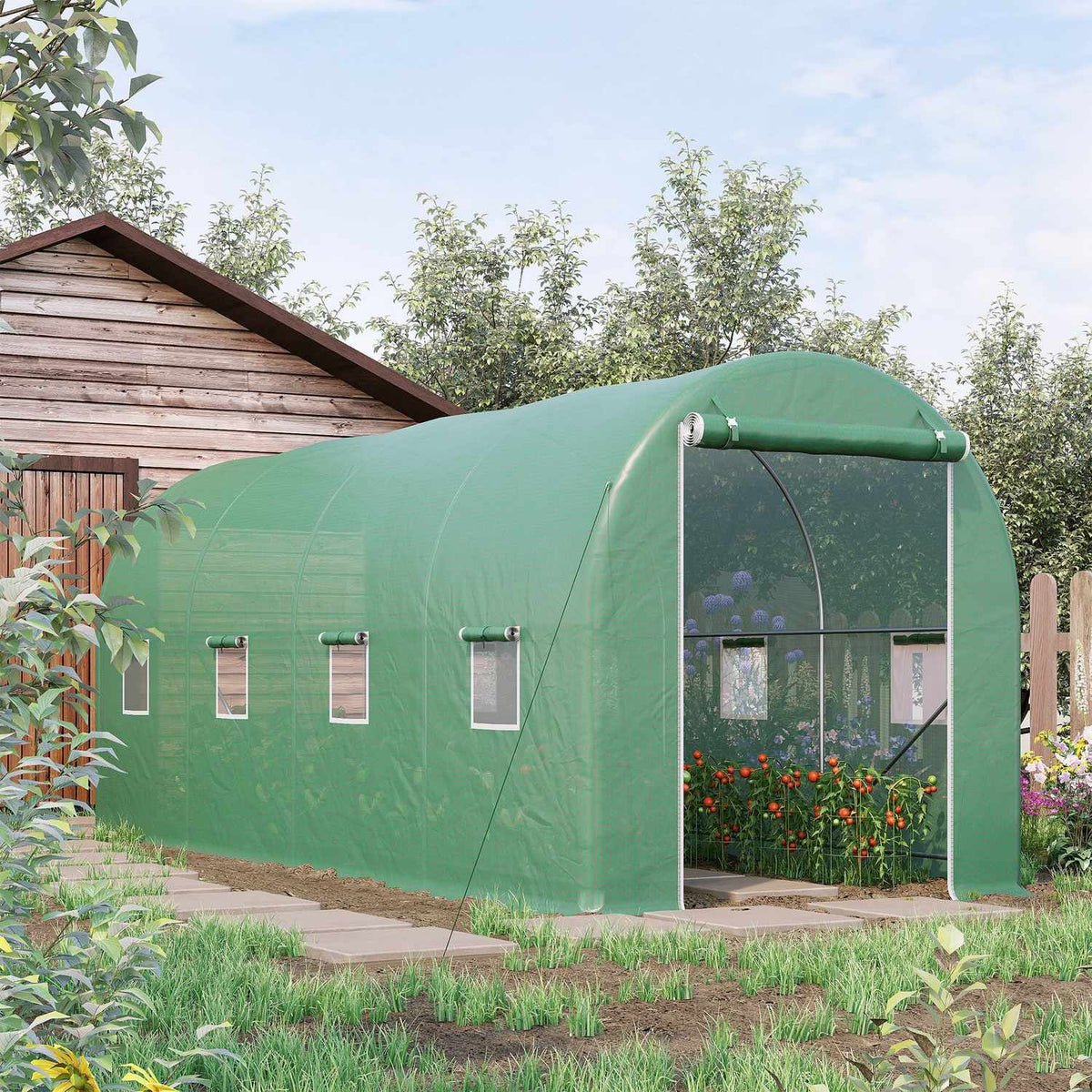 Film Greenhouse Tomato Greenhouse With Window, Polytunnel, Green, 500X200X210Cm