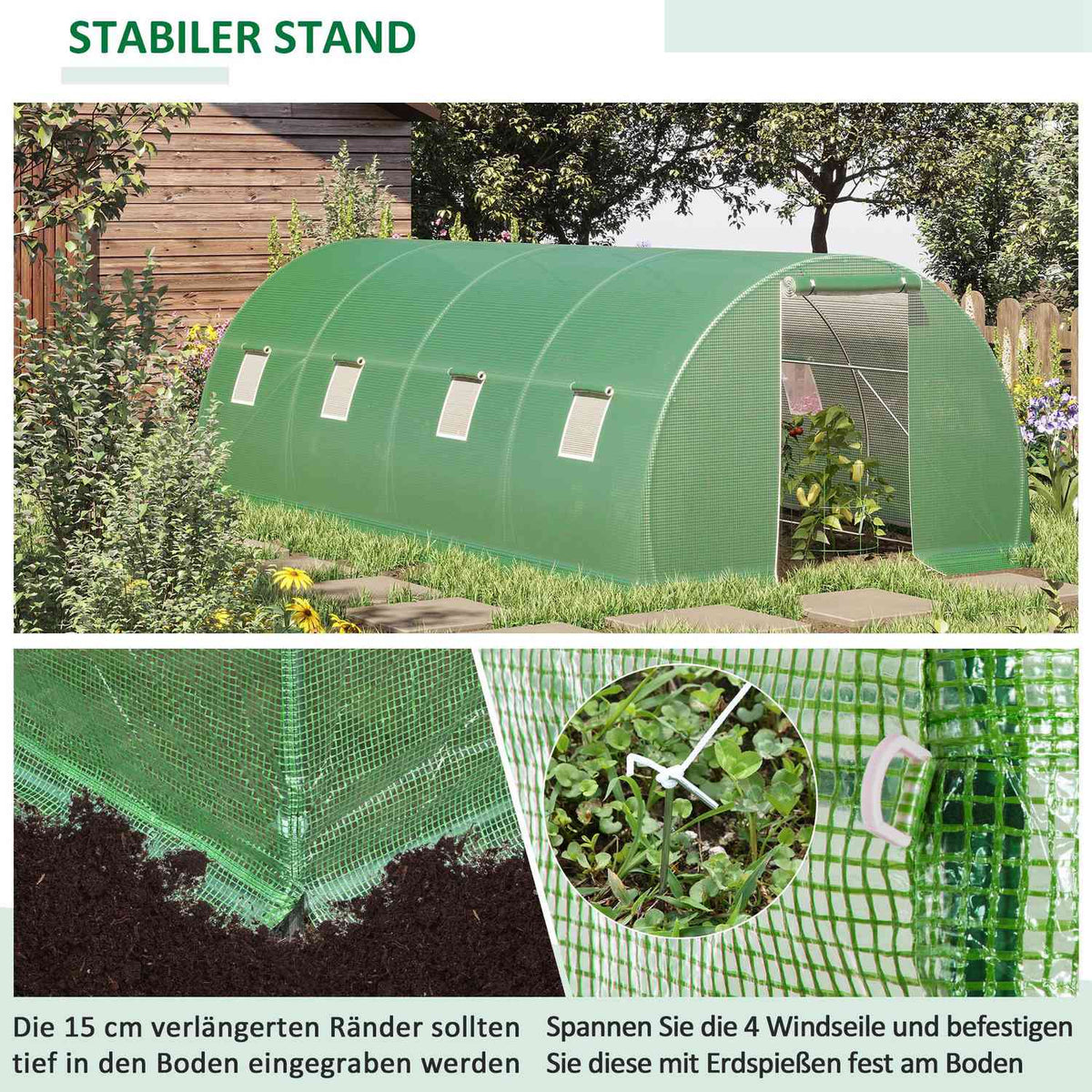 Film Greenhouse Walk-In Polytunnel 6 X 3 M Greenhouse With 8 Windows Greenhouse Frost Protection Steel Tube Dark Green