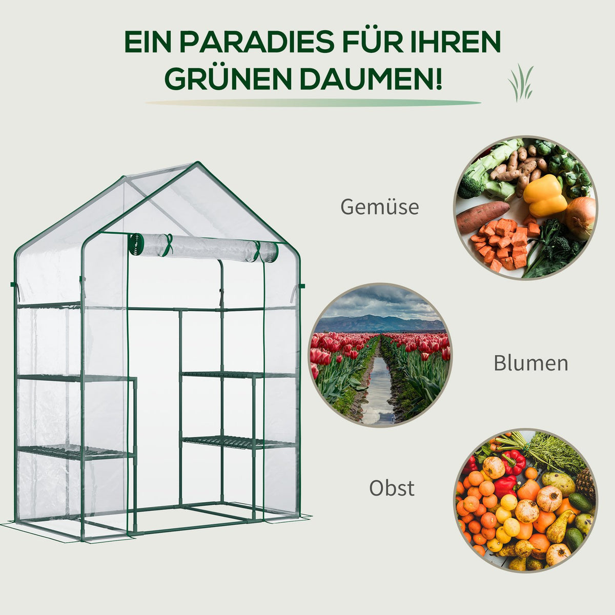 Film Greenhouse Walk-In Tomato Greenhouse With 6 Shelves, 142X73X195Cm, Transparent