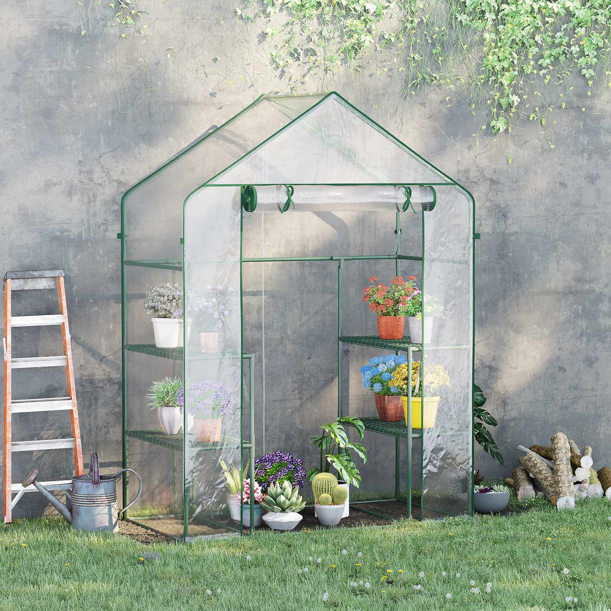 Film Greenhouse Walk-In Tomato Greenhouse With 6 Shelves, 142X73X195Cm, Transparent