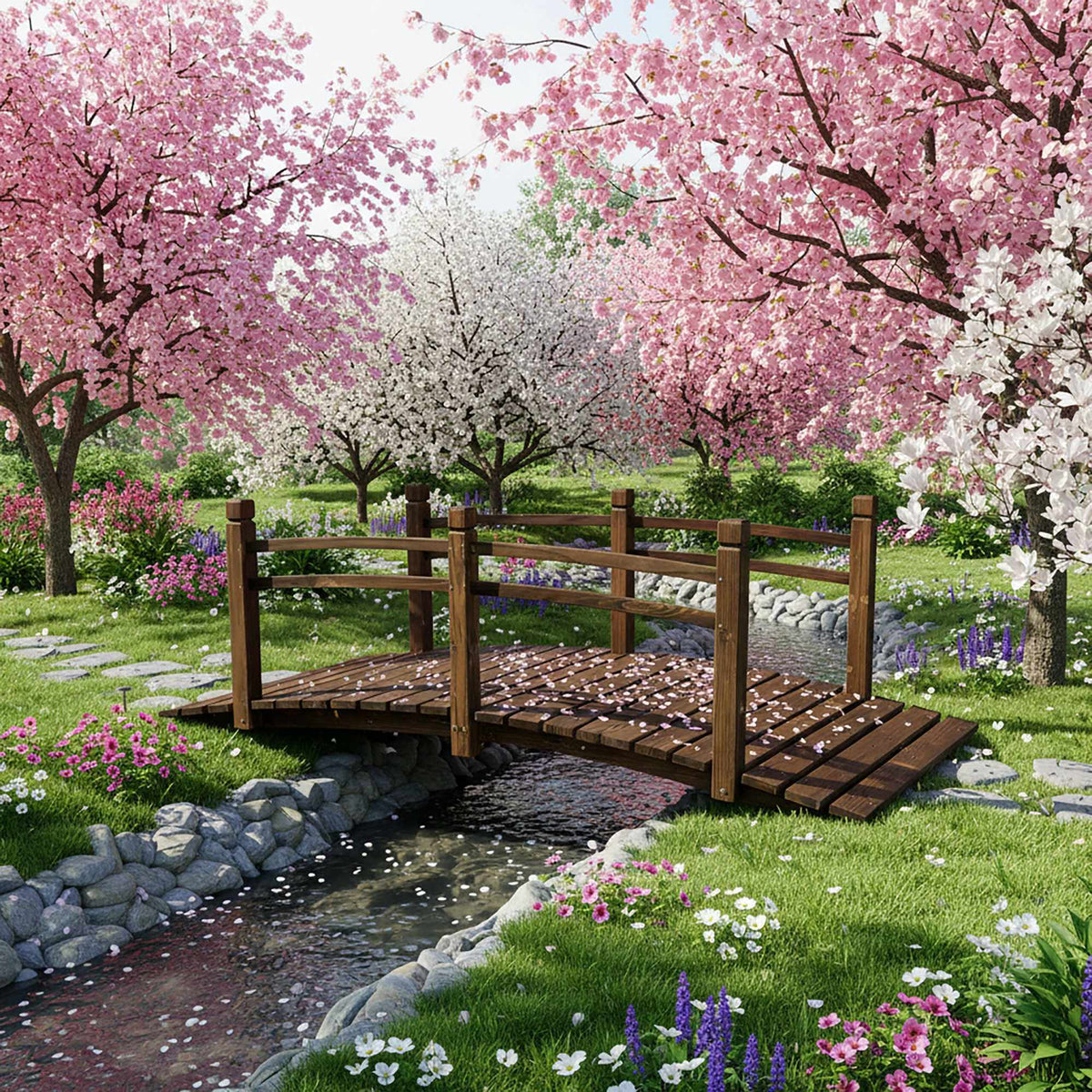 Fir Garden Bridge – Arched Wooden Pond Feature