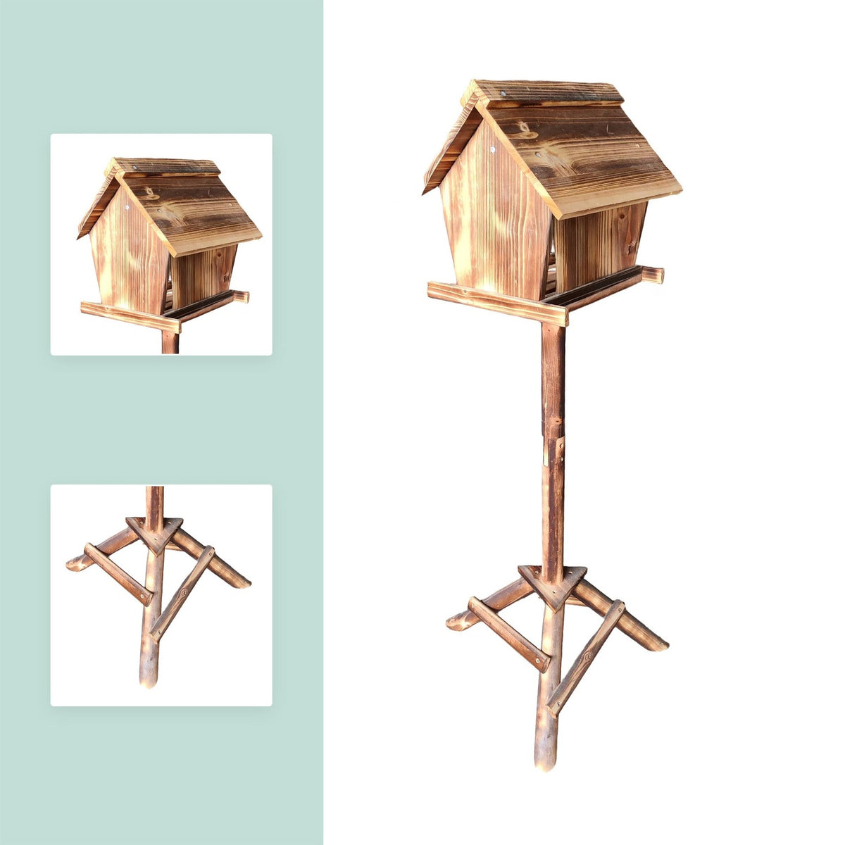 Fir Wood Bird Feeder with Tall Stand