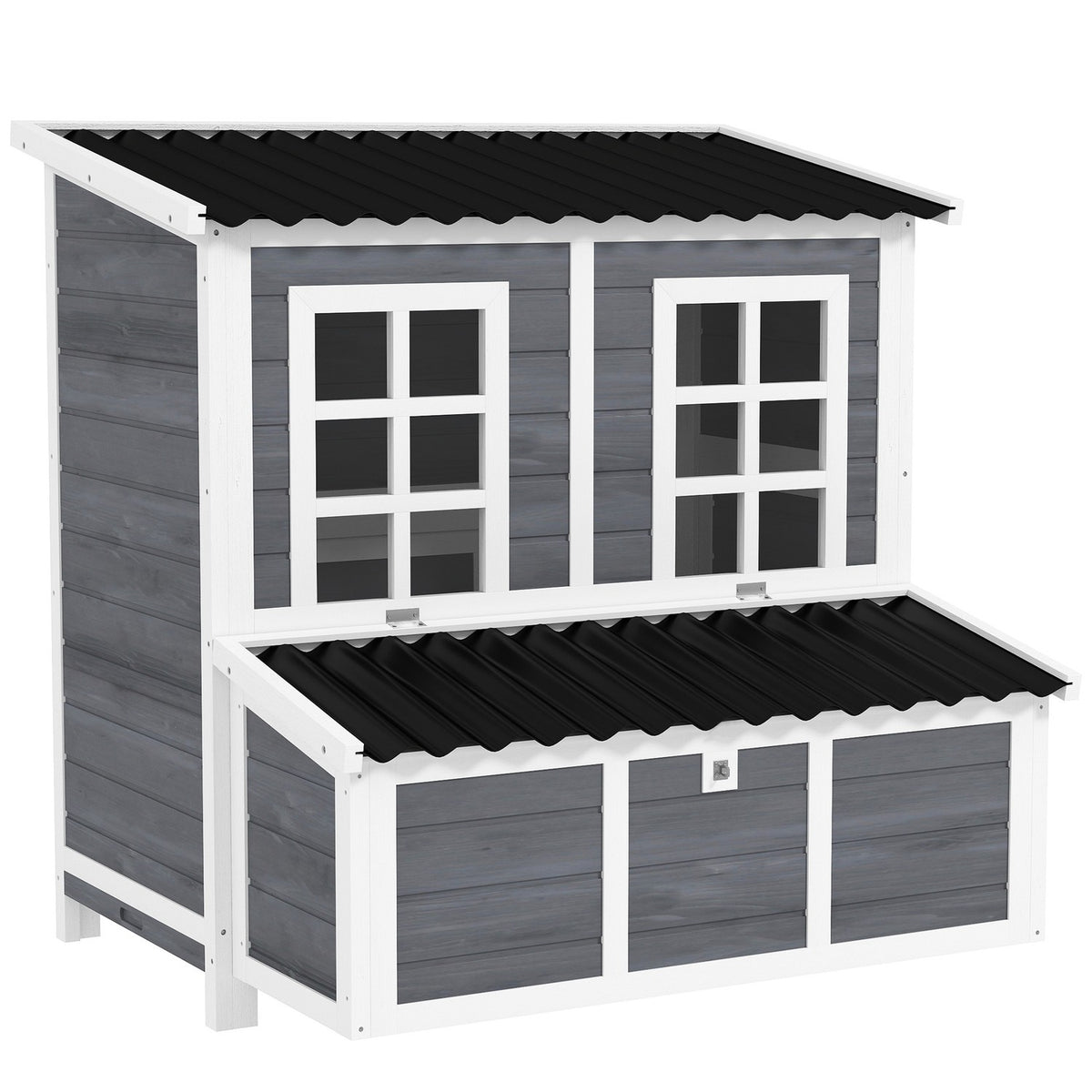 Fir Wood Chicken Coop, Chicken House with Nest Box, Poultry House for 4-6 Chickens, Waterproof Roof, 100 x 86 x 100 cm, Light Gray