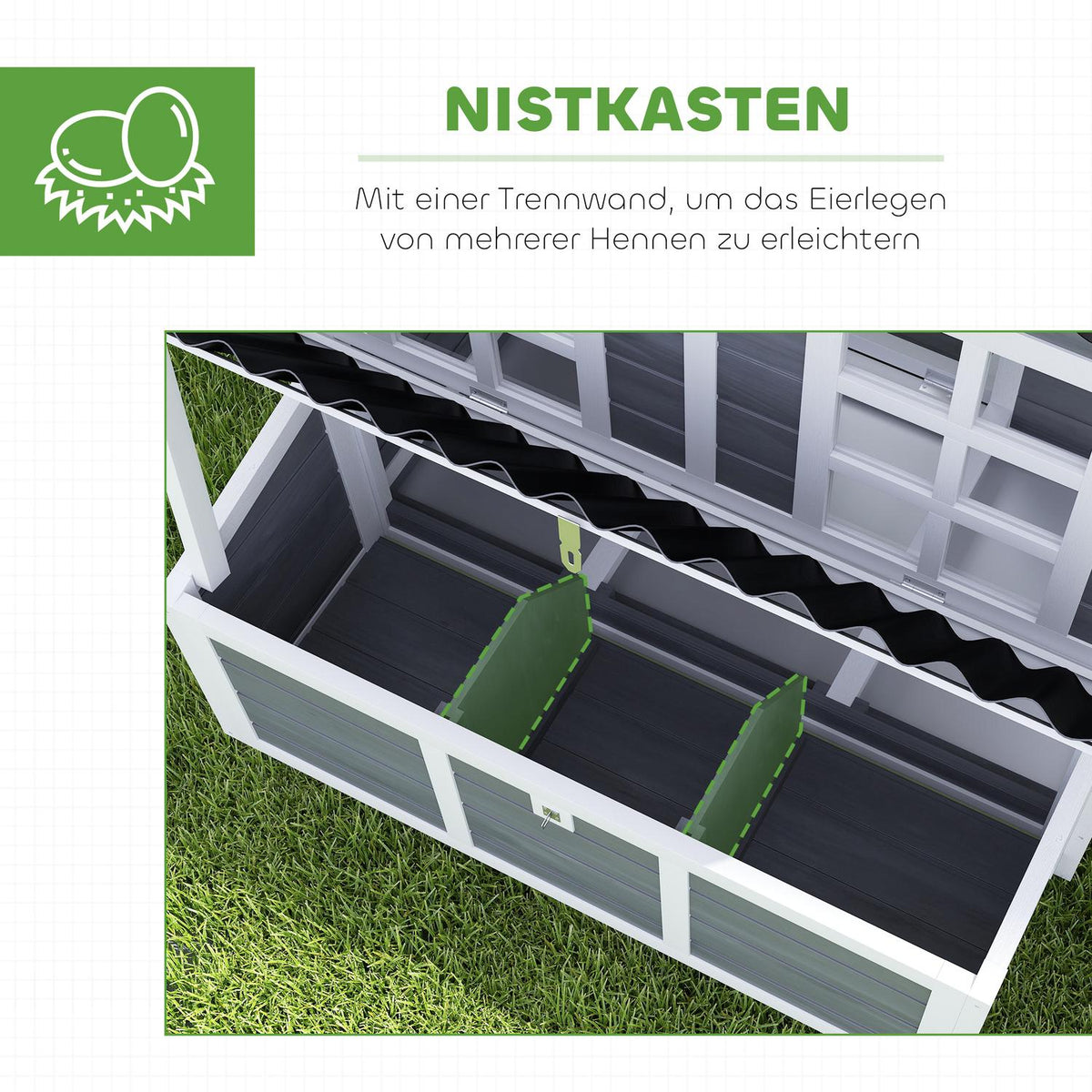 Fir Wood Chicken Coop, Chicken House with Nest Box, Poultry House for 4-6 Chickens, Waterproof Roof, 100 x 86 x 100 cm, Light Gray
