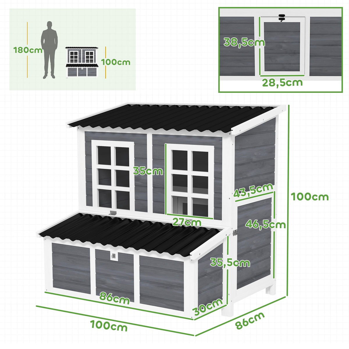 Fir Wood Chicken Coop, Chicken House with Nest Box, Poultry House for 4-6 Chickens, Waterproof Roof, 100 x 86 x 100 cm, Light Gray