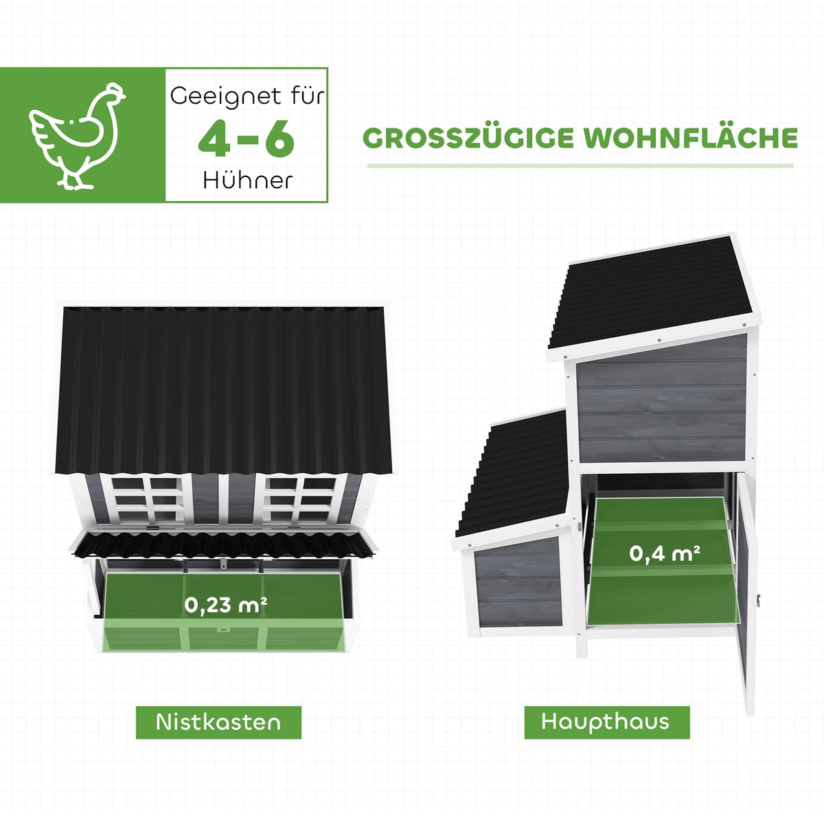 Fir Wood Chicken Coop, Chicken House with Nest Box, Poultry House for 4-6 Chickens, Waterproof Roof, 100 x 86 x 100 cm, Light Gray